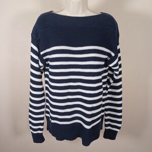 Lauren‎ Ralph Lauren Blue White Boat Neck Chunk Knit Nautical Striped Sweater M